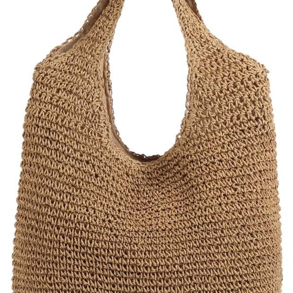 Hand-woven Soft Large Straw Shoulder Bag Boho Straw Handle Tote Retro Summer Bea